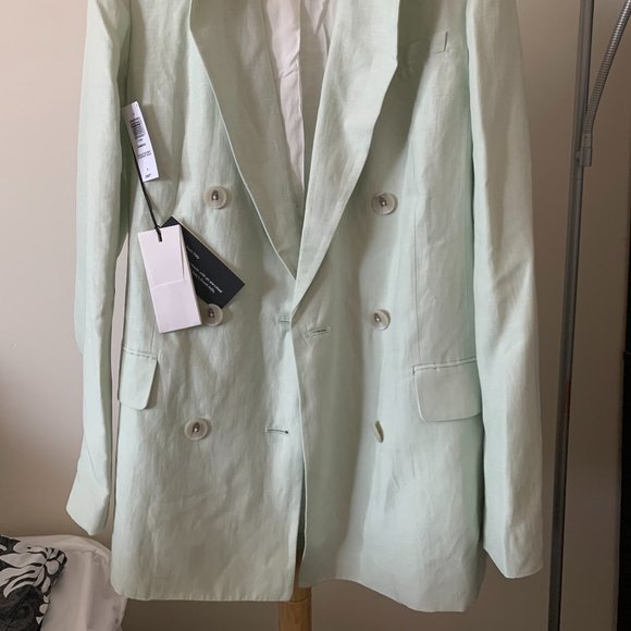 Aritzia Babaton Samuel Linen Blazer, Aqua Essence, Size 4 - Picture 3 of 4